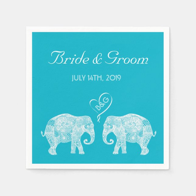 Elephant Couple Tons of Love Custom Wedding Napkins (Front)