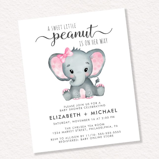 Elephant Couples Baby Girl Shower Invitation
