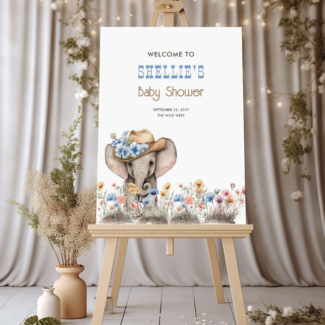 Elephant Cowboy Boho Flowers Baby Shower Welcome Foam Board (Welcome Sign from the Boho Elephant Baby Shower Collection by Darling & May)