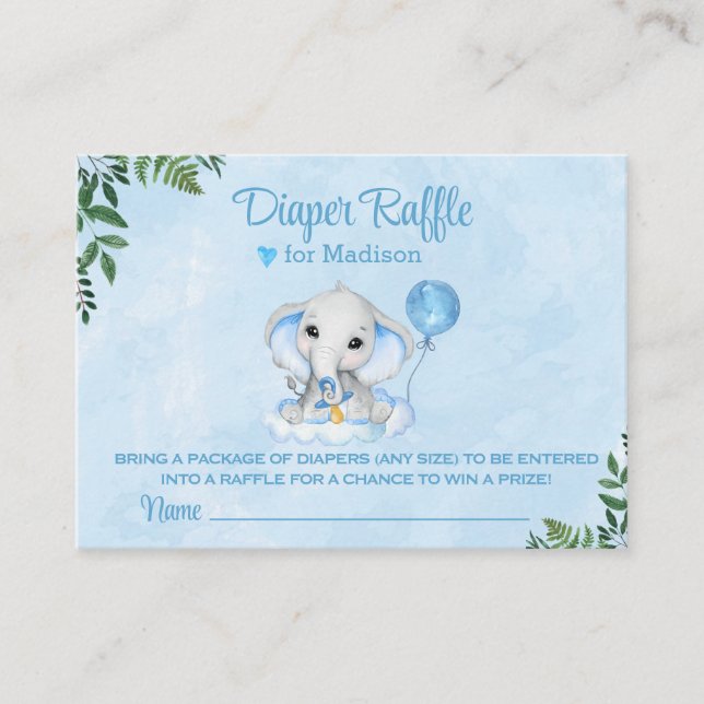 Elephant  Cute Blue  Baby Shower Diaper Raffle  Enclosure Card (Front)