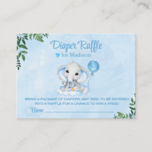 Elephant Cute Blue Baby Shower Diaper Raffle Enclosure Card