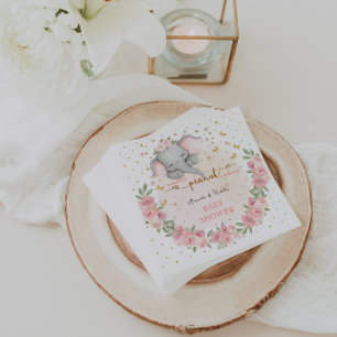 Elephant Cute Floral Pink Boho Baby Shower Napkins