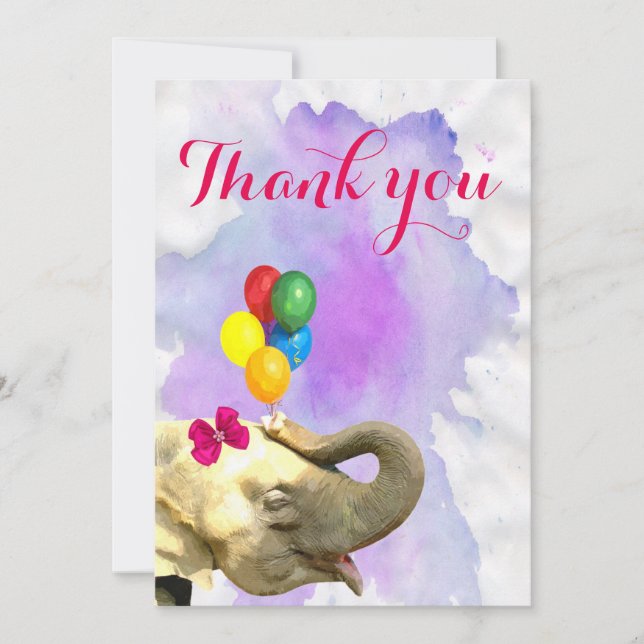 Elephant cute jungle animal watercolor thank you (Front)