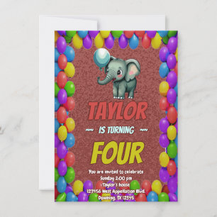 Elephant Cute Personalized Birthday Invite Kids