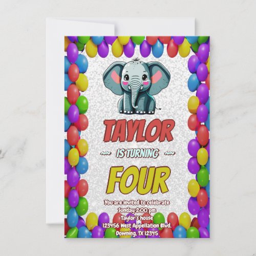 Elephant Cute Personalized Birthday Invite Kids