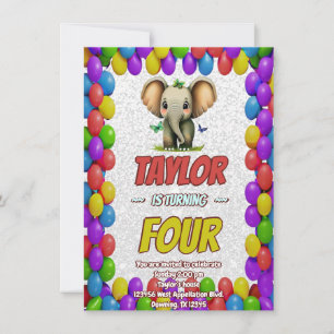 Elephant Cute Personalized Birthday Invite Kids