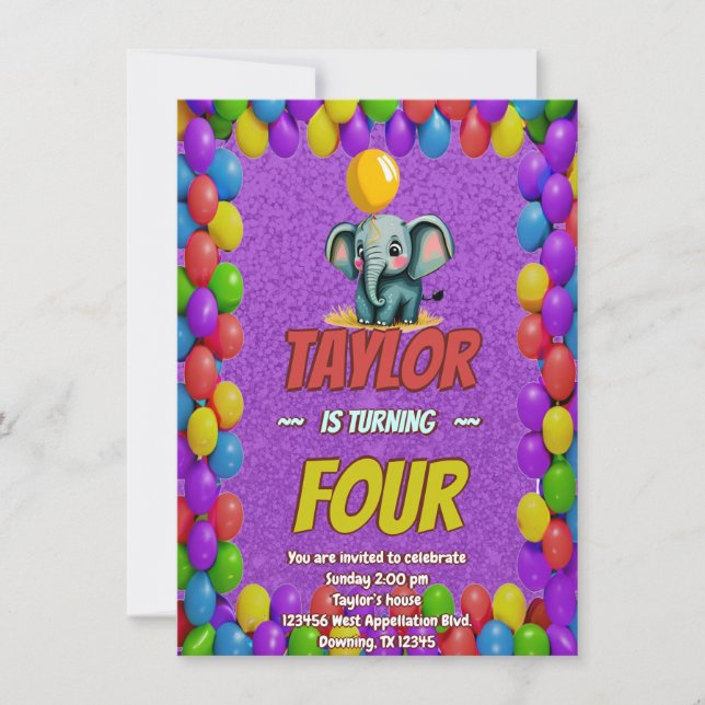 Elephant Cute Personalized Birthday Invite Kids (Front)