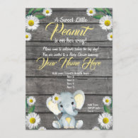 Elephant Daisy Baby Shower Invitation, rustic Invitation