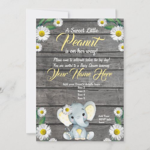 Elephant Daisy Baby Shower Invitation rustic Invitation