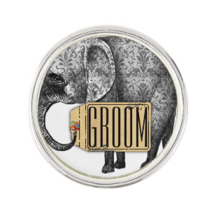 Elephant Damask Abstract Groom Lapel Pin
