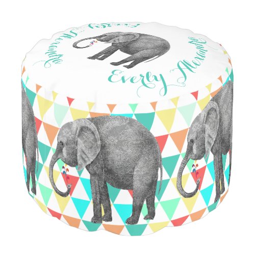 Elephant Damask Abstract Triangle Bunting Art Pouf