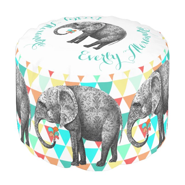 Elephant Damask Abstract Triangle Bunting Art Pouf (Angled Back)
