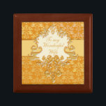 Elephant damask custom gift box golden<br><div class="desc">Pretty chic damask style keepsake gift box. Designed with a little twist, of subtle elephants that is associated with luck, fortune, protection and is a blessing upon all new beginnings. Perfect to showcase a extra special gift for your wife on a golden anniversary or other special occasion. Gift box reads:...</div>
