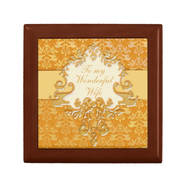 Elephant damask custom gift box golden (Front)