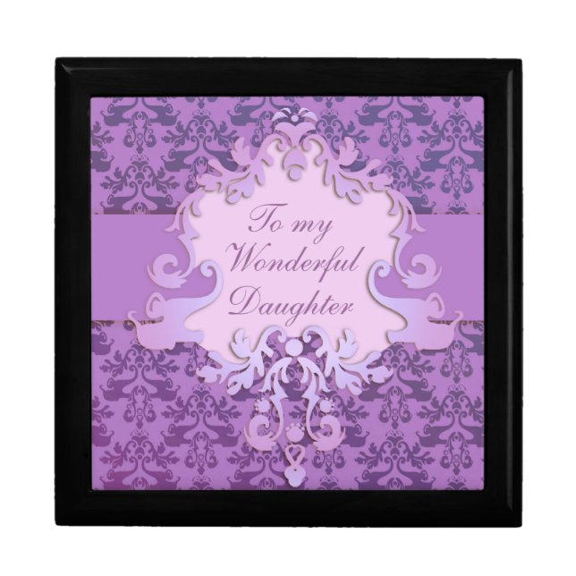 Elephant damask "daughter" gift box lillac/mauve (Front)