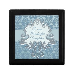 Elephant damask "daughter" gift box silver/blue