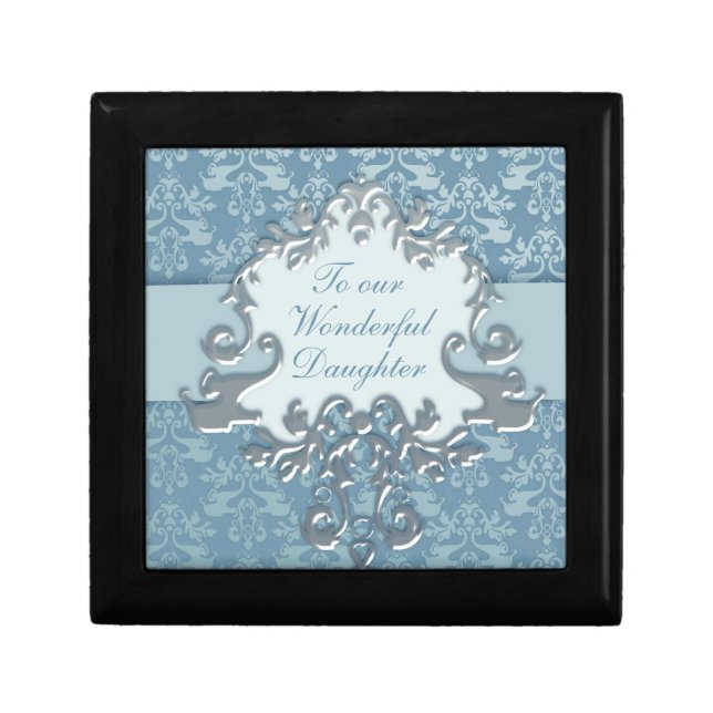 Elephant damask "daughter" gift box silver/blue (Front)