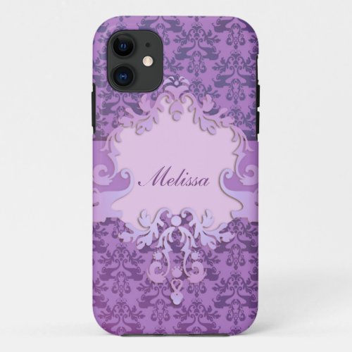 Elephant damask lilac name iphone case