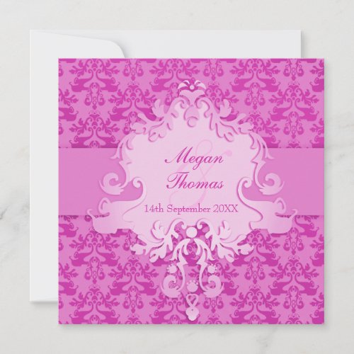 Elephant damask mauve wedding square invitation