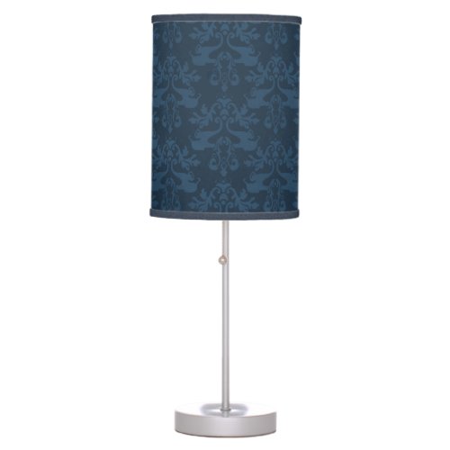 Elephant damask patterned blue lamp