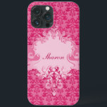 Elephant damask pink short name ipad case<br><div class="desc">Customise with your first name.. This subtle lucky elephant patterned ipad case cover is perfect for animal and elephant enthusiasts. This example reads: Sharon. This unique damask pattern is designed by Sarah Trett.</div>