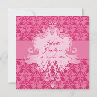 Elephant damask pink wedding square invitation