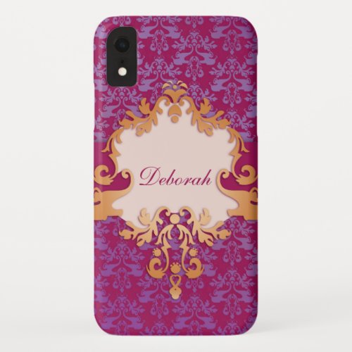 Elephant damask purple gold name iPhone XR case