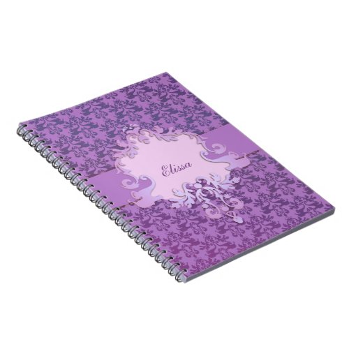 Elephant damask purple personalized notebook