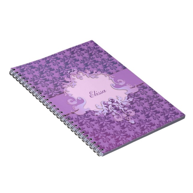 Elephant damask purple personalized notebook (Right Side)