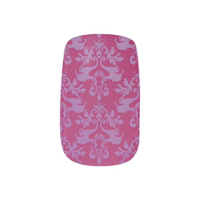 Elephant damask red purple graphic nails minx nail art (Left Thumb)