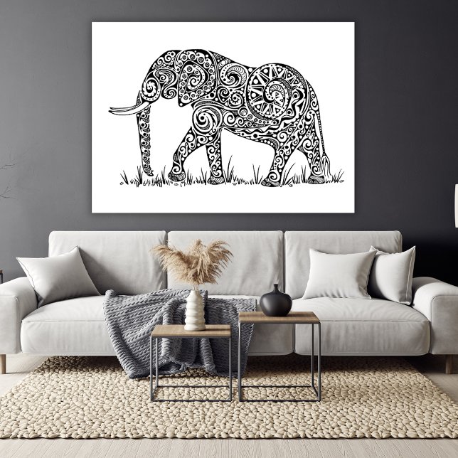 Elephant Design Black & White Canvas Print (Creator Uploaded)