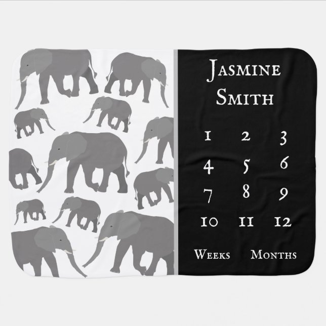 Elephant Design Milestone Baby Blanket (Horizontal)