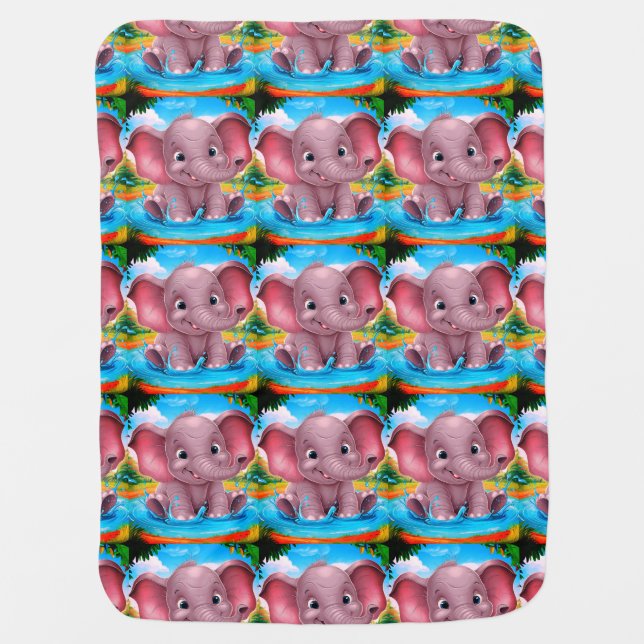Elephant Design Nursery Baby Blanket (Front)