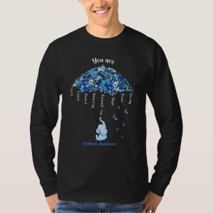 Elephant Diabetes Awareness Umbrella Blue Ribbon T-Shirt