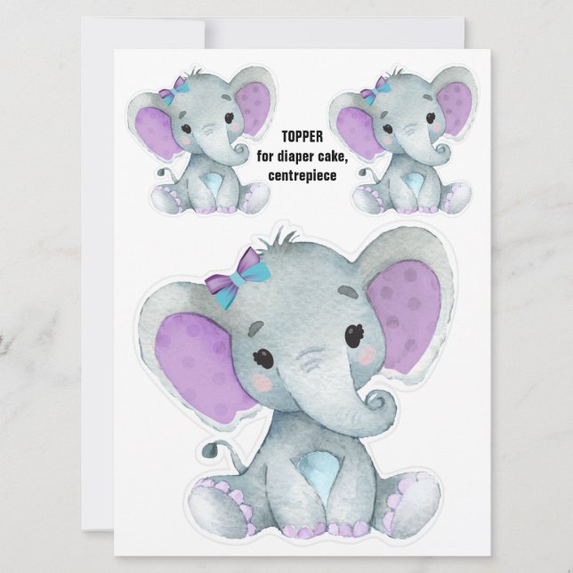 Elephant Diaper Cake Topper, Centrepiece decor Invitation (Front)