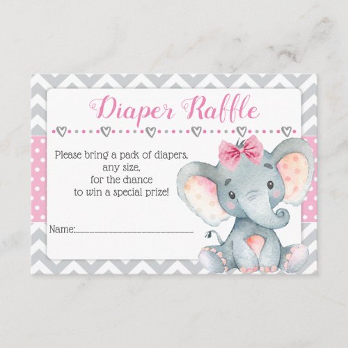 Elephant Diaper Raffle  Book Request  Girl Pink Enclosure Card