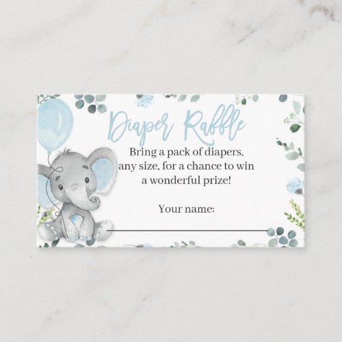 Elephant Diaper Raffle Card for a Boy