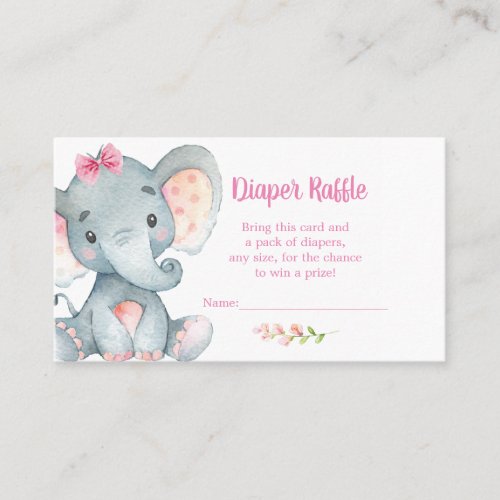 Elephant Diaper Raffle Card Girl Baby Shower