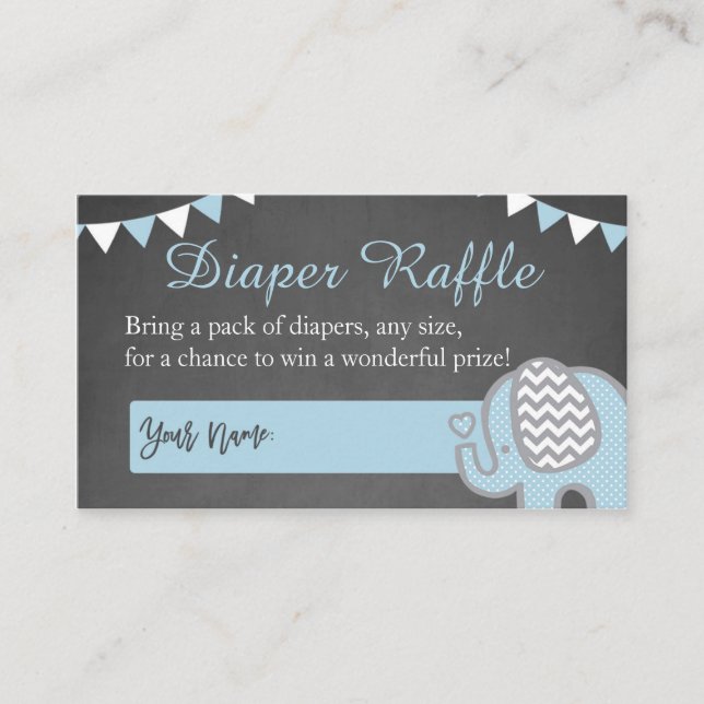 Elephant Diaper Raffle Cards for a Boy (Front)