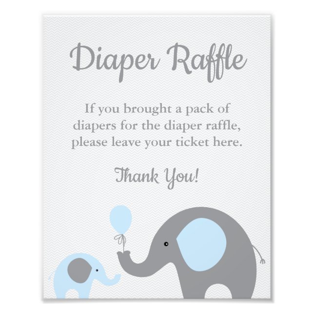 Elephant Diaper Raffle Display Sign in Blue Gray (Front)