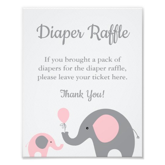 Elephant Diaper Raffle Display Sign in Pink & Gray | Zazzle.com