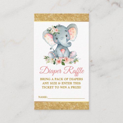 Elephant Diaper Raffle Pink Baby Shower Glitter Enclosure Card