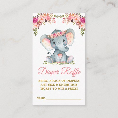Elephant Diaper Raffle Pink Floral Baby Shower Enclosure Card
