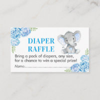Elephant Diaper Raffle Ticket Blue Baby Shower Boy Enclosure Card