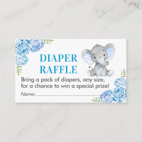 Elephant Diaper Raffle Ticket Blue Baby Shower Boy Enclosure Card