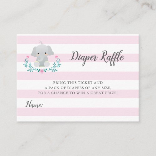 Elephant Diaper raffle ticket for baby girl Enclosure Card