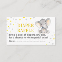Elephant Diaper Raffle Ticket Yellow Baby Shower Enclosure Card