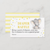 Elephant Diaper Raffle Ticket Yellow Baby Shower Enclosure Card (Front/Back)
