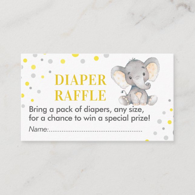 Elephant Diaper Raffle Ticket Yellow Baby Shower Enclosure Card (Front)