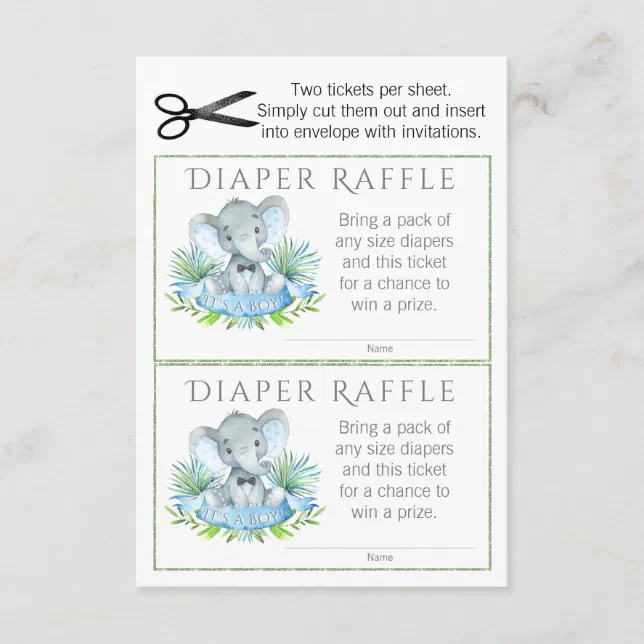 Elephant Diaper Raffle Tickets Enclosure Card | Zazzle